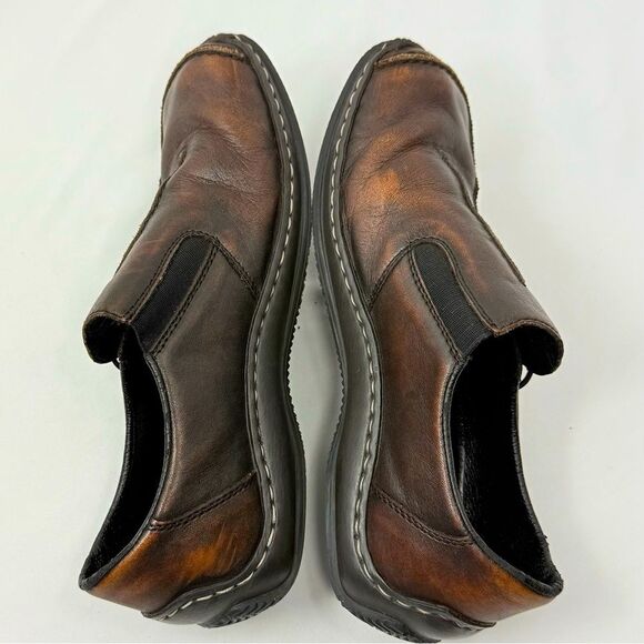 Rieker CELIA Brown Leather Factory Age Distressed Slip On Support Loafers - Picture 7 of 16